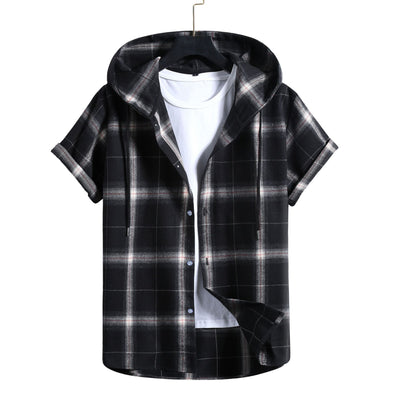 Camisa Casual de Rayas con Capucha de Manga Corta para Hombre - Image 11
