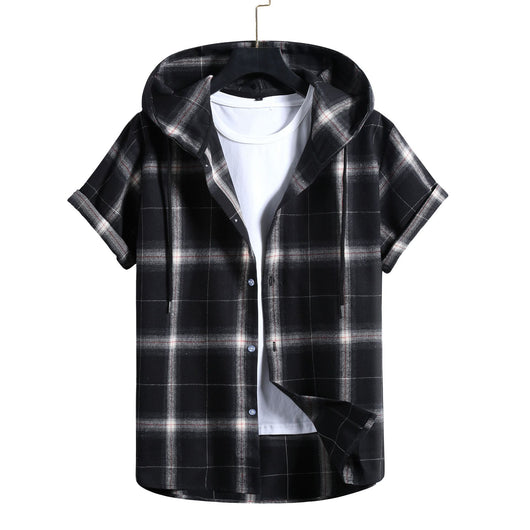 Camisa Casual de Rayas con Capucha de Manga Corta para Hombre - Image 11