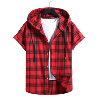 Camisa Casual de Rayas con Capucha de Manga Corta para Hombre - Image 5