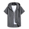 Camisa Casual de Rayas con Capucha de Manga Corta para Hombre