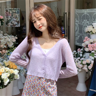 Cardigan de Punto Ice Silk con Protección Solar - Abrigo Blanco Manga Larga - Image 8