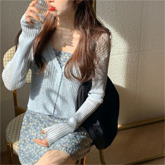 Cardigan de Punto Ice Silk con Protección Solar - Abrigo Blanco Manga Larga - Image 9