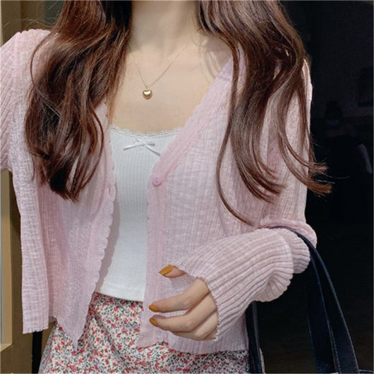 Cardigan de Punto Ice Silk con Protección Solar - Abrigo Blanco Manga Larga - Image 11