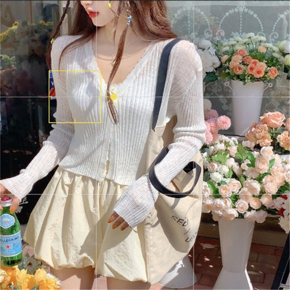 Cardigan de Punto Ice Silk con Protección Solar - Abrigo Blanco Manga Larga