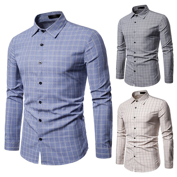 Camisa Casual de Cuadros para Negocios de Manga Larga