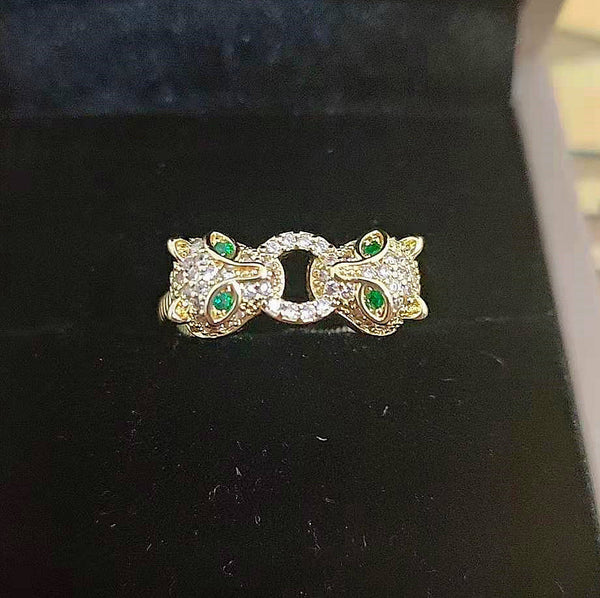 Anillo Doble Cabeza de Pantera con Circonita - Ajustable Hip-hop Punk