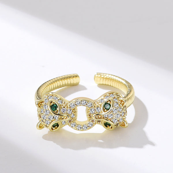 Anillo Doble Cabeza de Pantera con Circonita - Ajustable Hip-hop Punk - Image 5