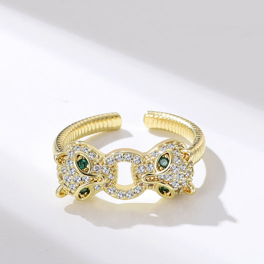 Anillo Doble Cabeza de Pantera con Circonita - Ajustable Hip-hop Punk - Image 5