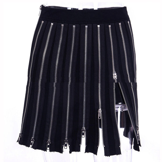 Falda Negra Cintura Alta con Múltiples Cierres - Diseño Moderno y Versátil - Image 3