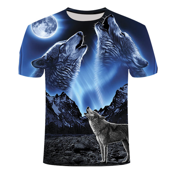 Camiseta 3D Lobo Nieve - Diseño Digital Europeo Tendencia Juvenil