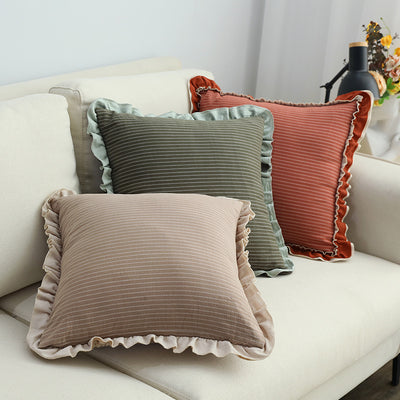 Almohada Decorativa de Lino Lavado con Encaje de Loto, Estilo Británico Pastoral - Image 18