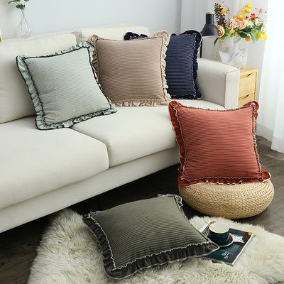 Almohada Decorativa de Lino Lavado con Encaje de Loto, Estilo Británico Pastoral - Image 24