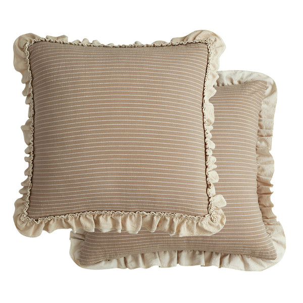 Almohada Decorativa de Lino Lavado con Encaje de Loto, Estilo Británico Pastoral