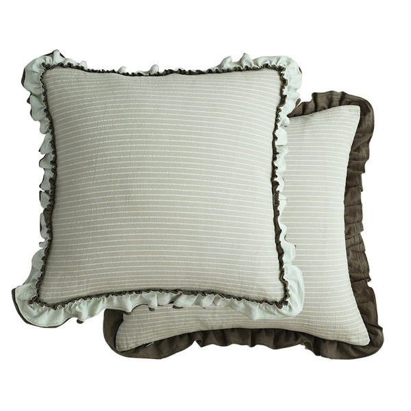 Almohada Decorativa de Lino Lavado con Encaje de Loto, Estilo Británico Pastoral