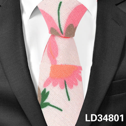 Corbata Estampada Algodón y Lino Animales y Plantas - Versión Angosta 6cm