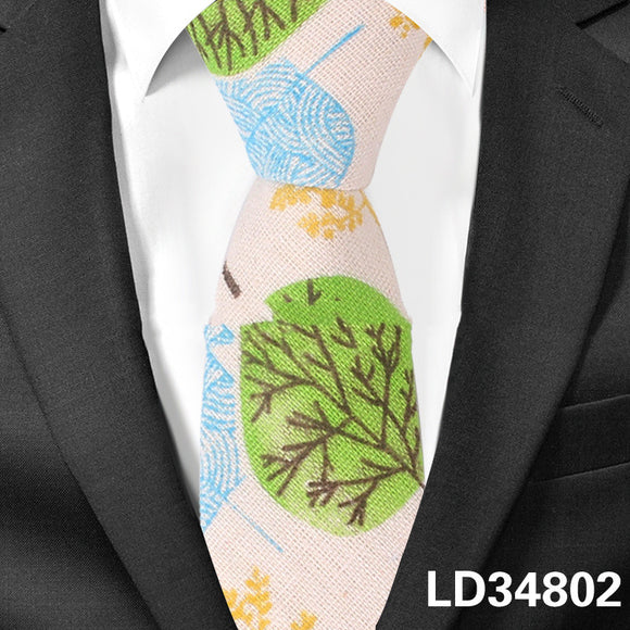 Corbata Estampada Algodón y Lino Animales y Plantas - Versión Angosta 6cm