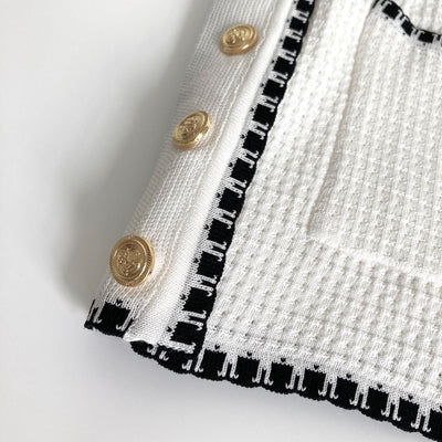 Cardigan Tejido Árbol Temprano - Chaqueta Corta Manga Larga Blanco y Negro - Image 11