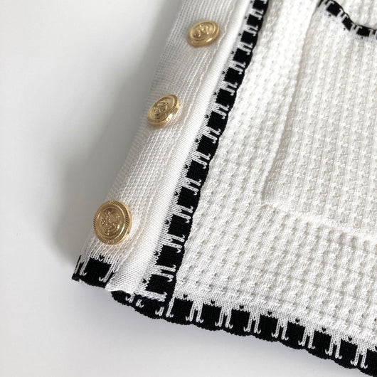 Cardigan Tejido Árbol Temprano - Chaqueta Corta Manga Larga Blanco y Negro - Image 11