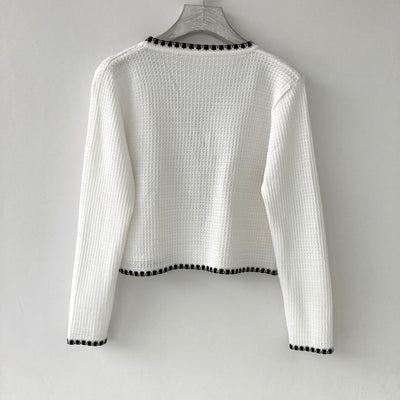 Cardigan Tejido Árbol Temprano - Chaqueta Corta Manga Larga Blanco y Negro - Image 12