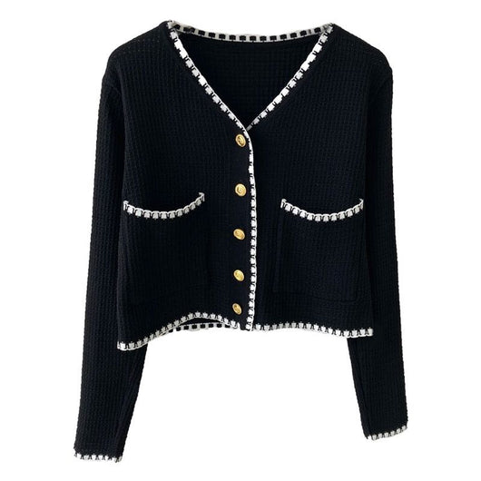 Cardigan Tejido Árbol Temprano - Chaqueta Corta Manga Larga Blanco y Negro - Image 9