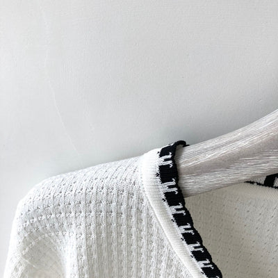 Cardigan Tejido Árbol Temprano - Chaqueta Corta Manga Larga Blanco y Negro - Image 2