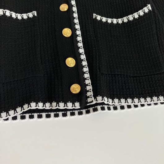 Cardigan Tejido Árbol Temprano - Chaqueta Corta Manga Larga Blanco y Negro - Image 5