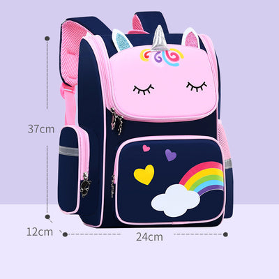 Purple and pink unicorn school bag for primary students, featuring glitter ears, a rainbow cloud, and stars. - Image 14