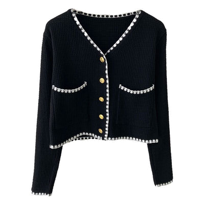 Cardigan Tejido Árbol Temprano - Chaqueta Corta Manga Larga Blanco y Negro - Image 8
