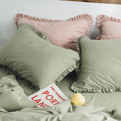 Funda de Almohada Europea de Algodón Lavado con Volantes - 48x74cm - Image 15