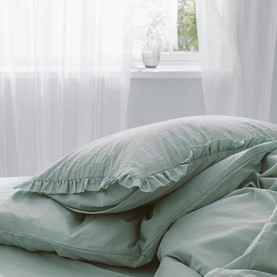 Funda de Almohada Europea de Algodón Lavado con Volantes - 48x74cm - Image 9