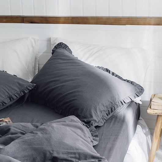 Funda de Almohada Europea de Algodón Lavado con Volantes - 48x74cm - Image 7