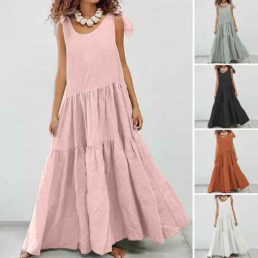 Vestido Talla Grande Escote en V sin Mangas con Costuras de Diseño - Image 7