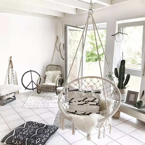 Hamaca Colgante Redonda Nórdica para Niños - Silla Suspendida Interior y Exterior