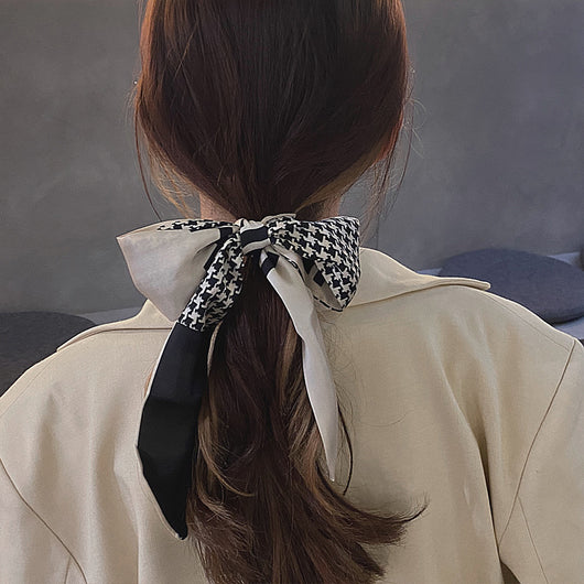 Pañuelo de Seda Estampado Pata de Gallo - Cinta para Cabello Retro Mujer - Image 6