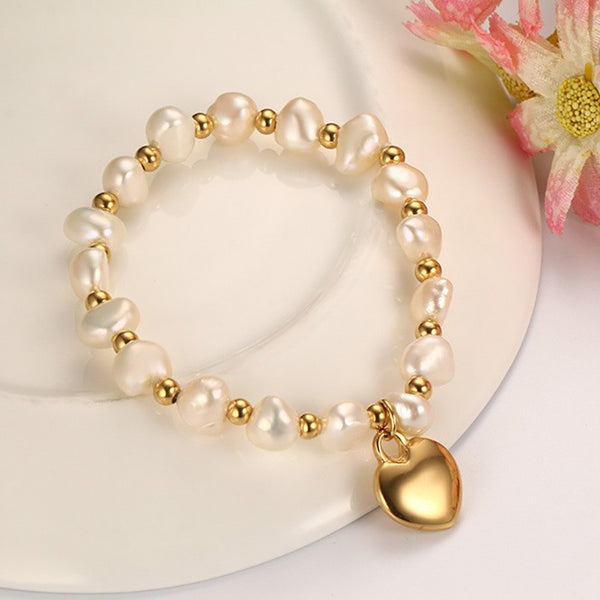 Pulsera de Perlas de Agua Dulce y Acero Titanio Hecha a Mano