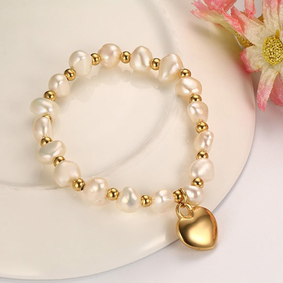 Pulsera de Perlas de Agua Dulce y Acero Titanio Hecha a Mano