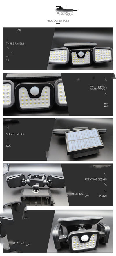 Lámpara Solar Giratoria 360° para Exteriores - Luz de Pared Triple Ajustable - Image 12