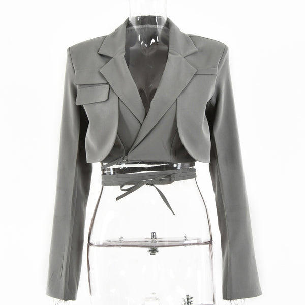 Blazer Doble Capa Ajustado de Manga Larga para Primavera y Otoño