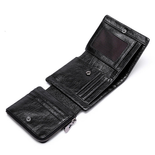 Monedero Retro de Cuero Genuino con Cierre de Hebilla Plegable