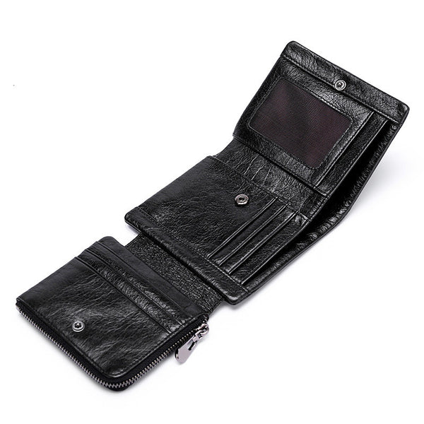 Monedero Retro de Cuero Genuino con Cierre de Hebilla Plegable