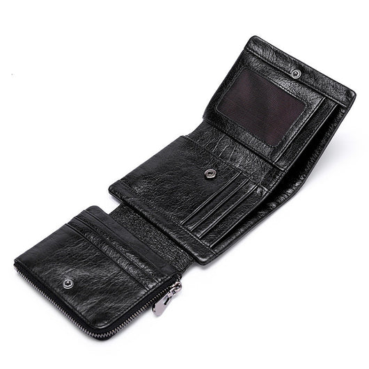 Monedero Retro de Cuero Genuino con Cierre de Hebilla Plegable
