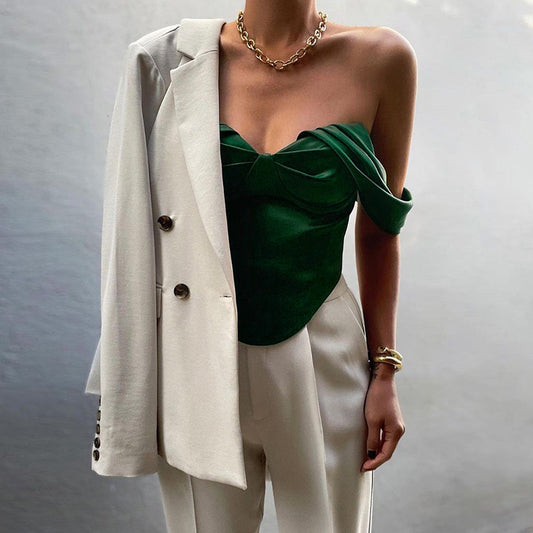 Top Satinado Verde Espalda Descubierta Mujer - Elegante y Sexy para Verano