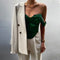 Women's Green Satin Backless Top - Elegant and Sexy for Summer
