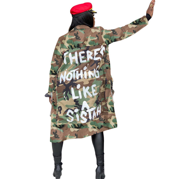 Abrigo Largo de Camuflaje para Mujer - Estilo Casual Europeo y Americano