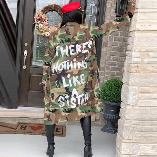 Abrigo Largo de Camuflaje para Mujer - Estilo Casual Europeo y Americano - Image 3