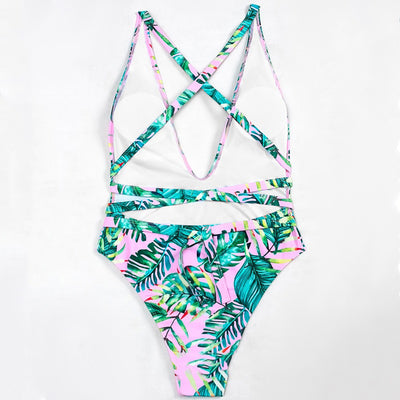Traje de Baño Enterizo Escote Profundo con Estampado Moderno - Image 8