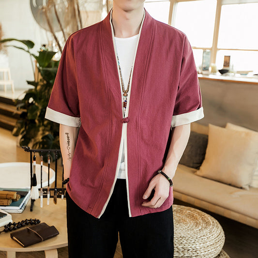 Chaqueta Hombre Algodón y Lino - Manga Corta Estilo Verano