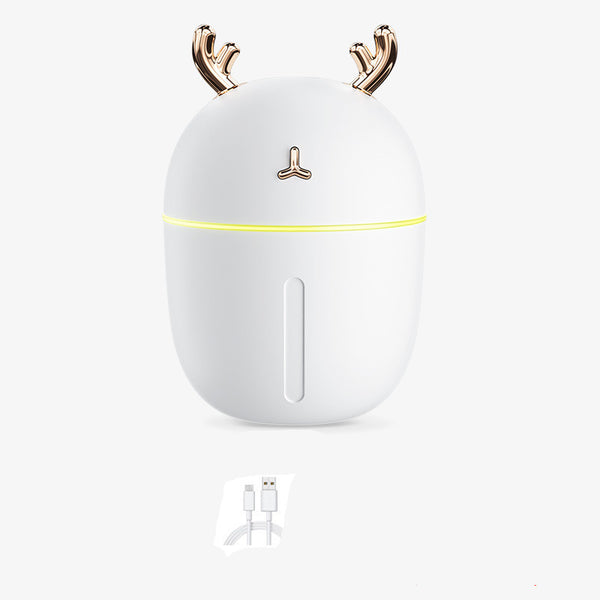 Pink egg-shaped humidifier with gold deer antlers, a deer head logo, and a glowing purple light band. - Image 4