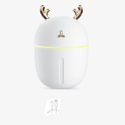 Pink egg-shaped humidifier with gold deer antlers, a deer head logo, and a glowing purple light band. - Image 4