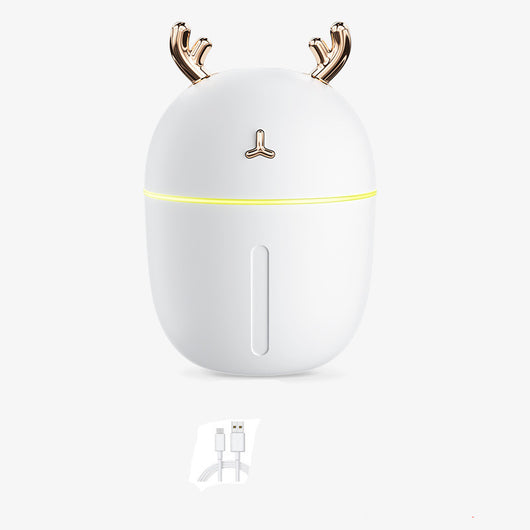 Pink egg-shaped humidifier with gold deer antlers, a deer head logo, and a glowing purple light band. - Image 4